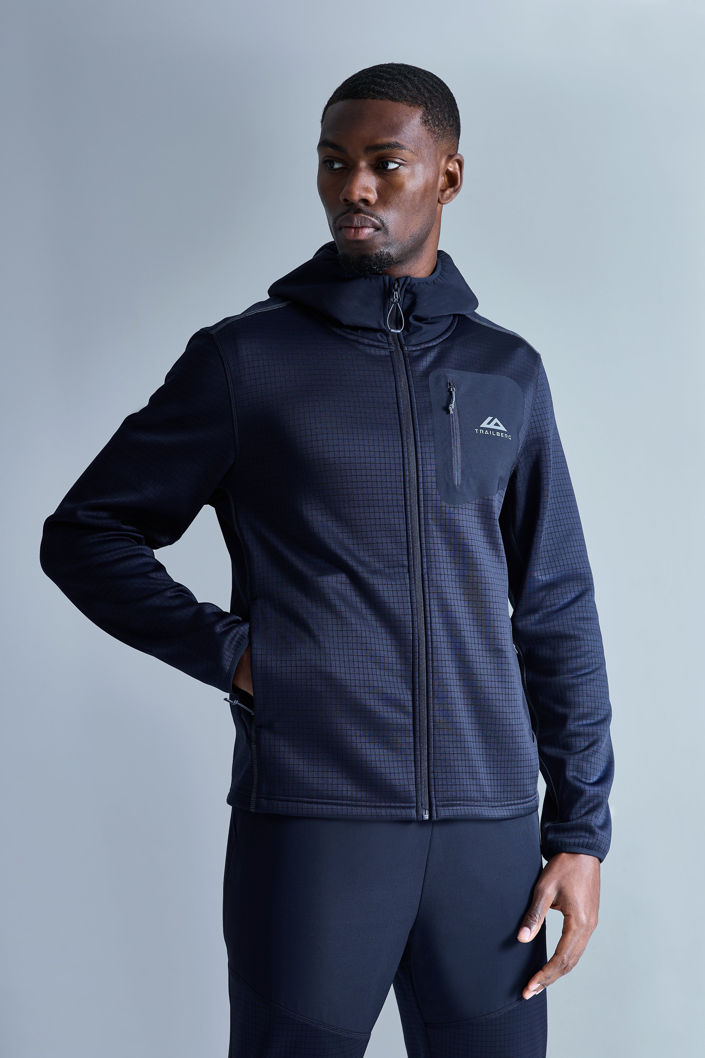 District Gridded Fleece Tracksuit - Deep Ocean/Storm Grey