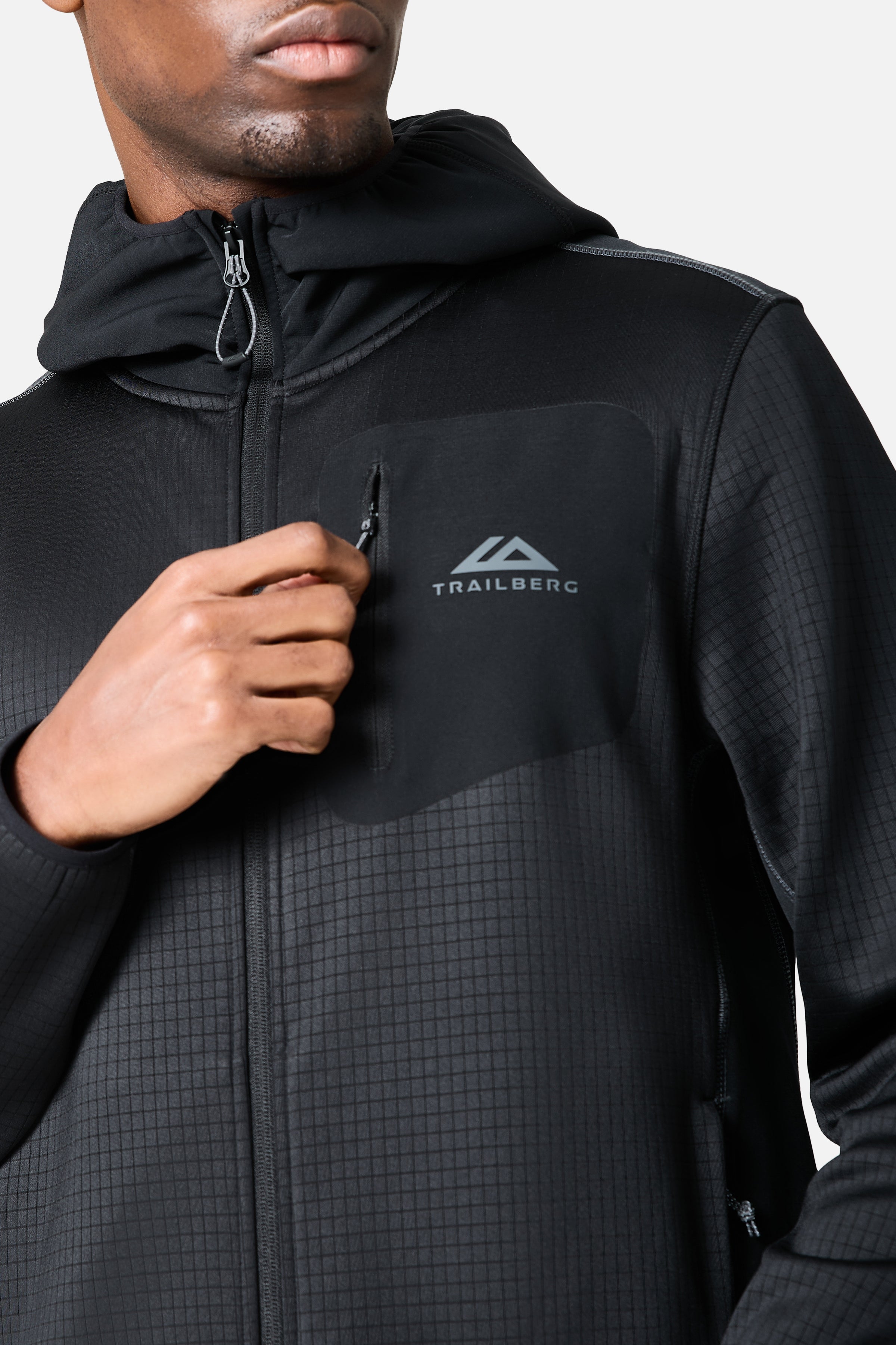 District Gridded Fleece Hood - Black/Volcano Grey