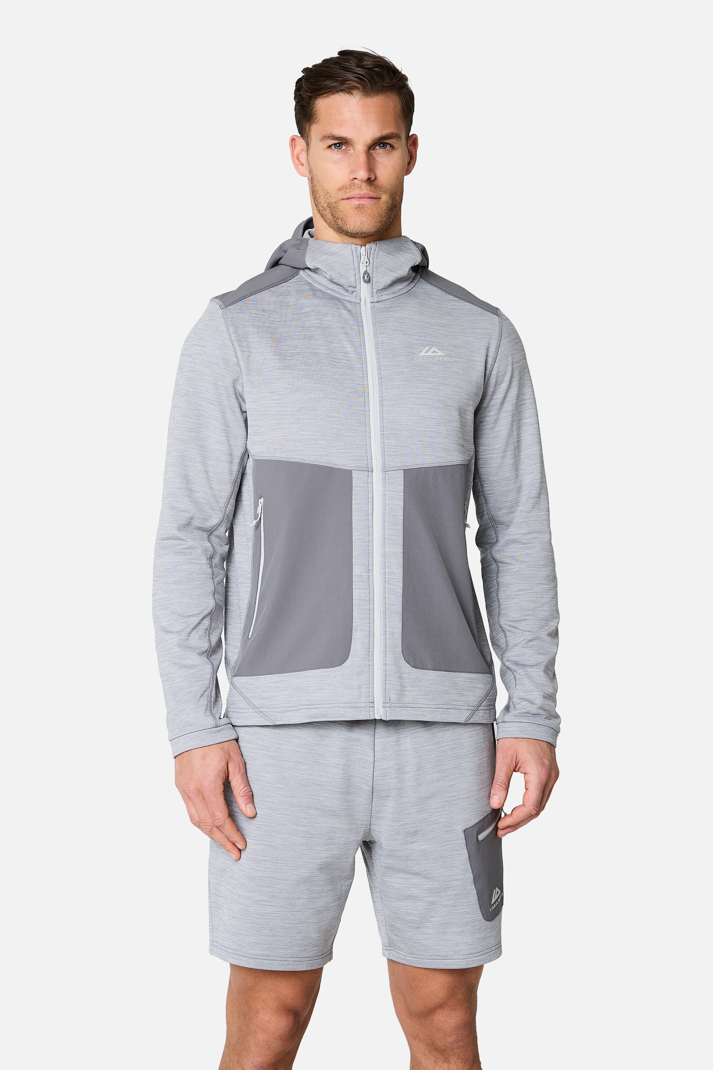 Vale Gridded Fleece Hood - Lunar Grey Marl/Nightfall Grey