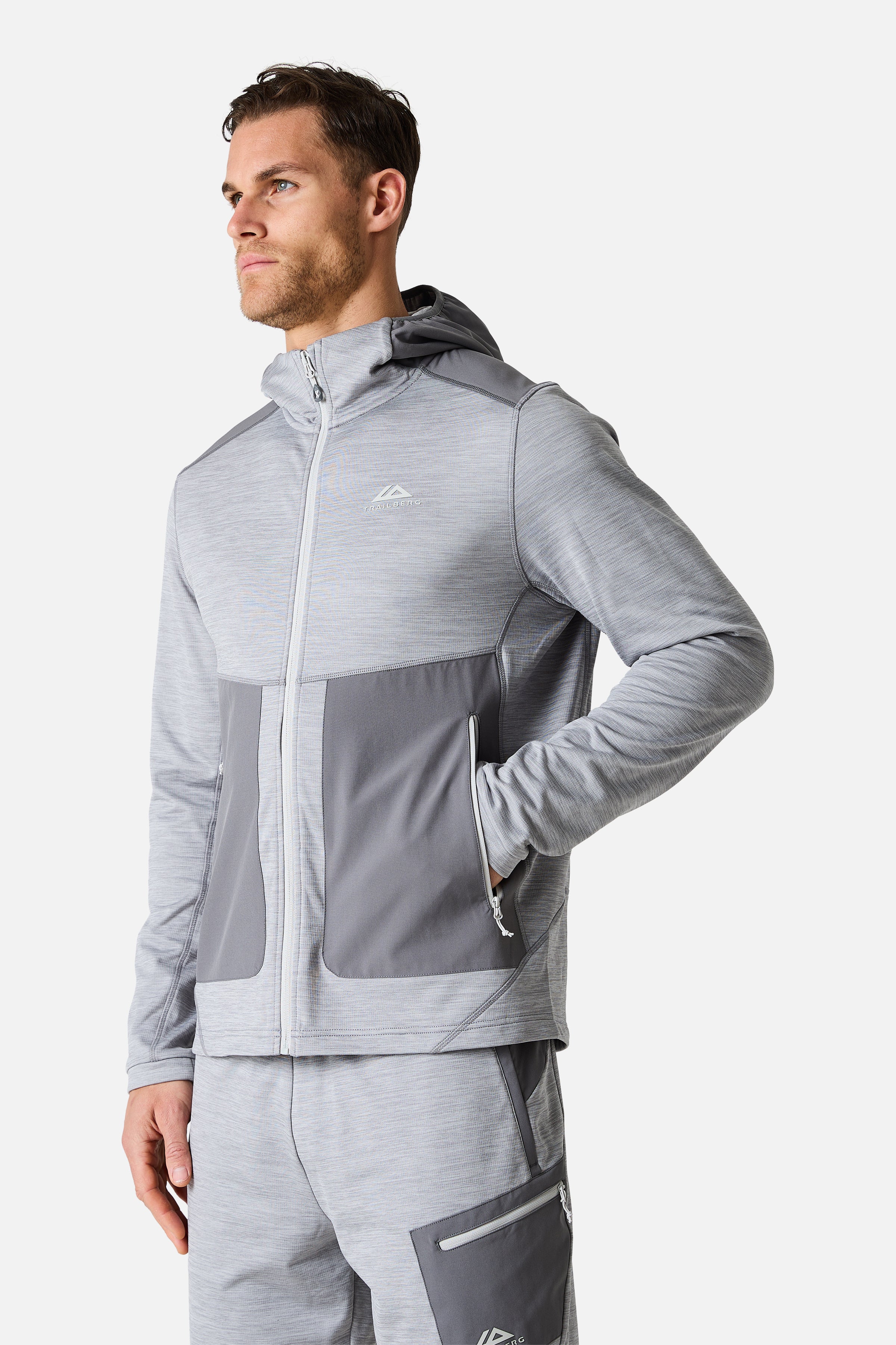 Vale Gridded Fleece Hood - Lunar Grey Marl/Nightfall Grey