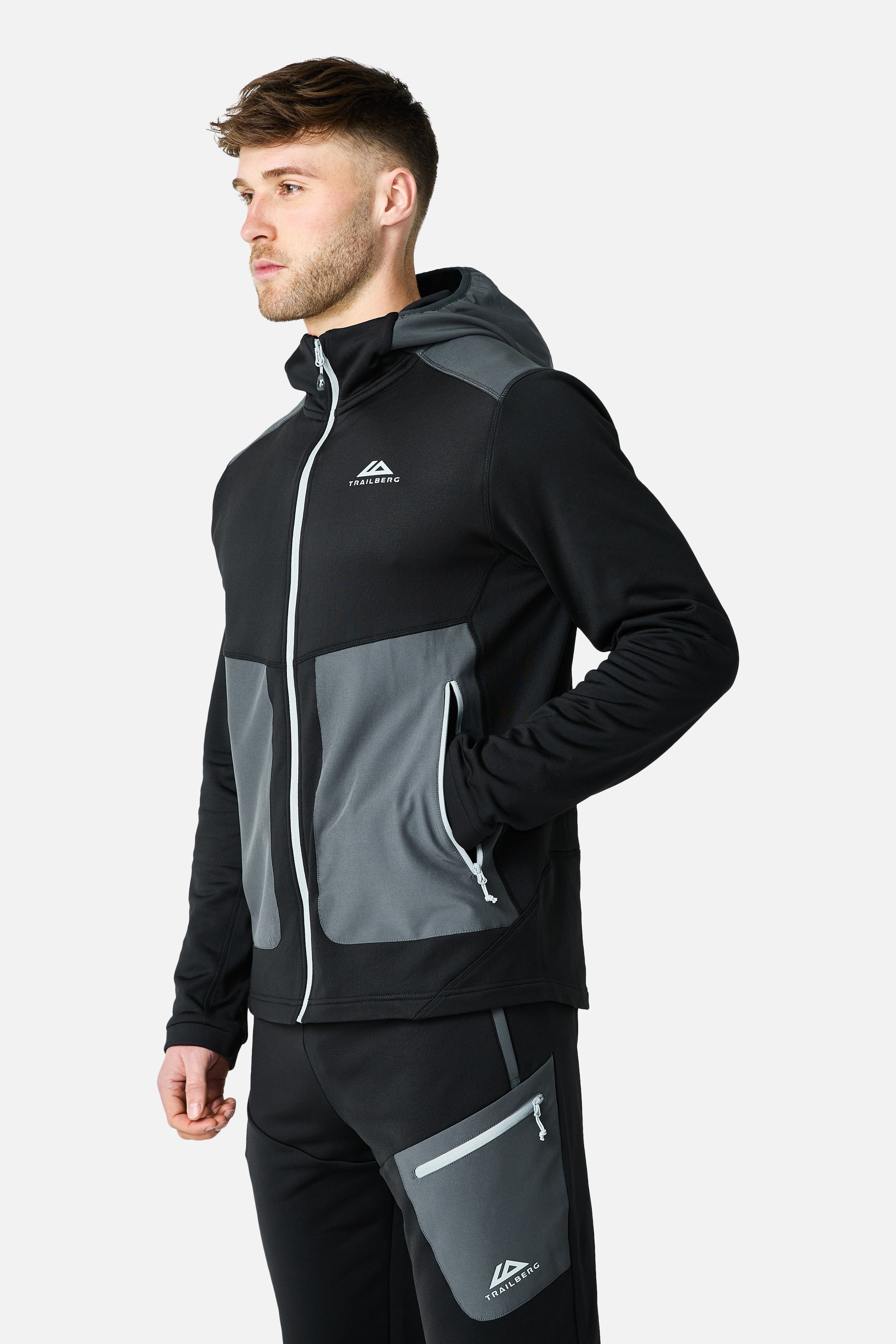 Vale Gridded Fleece Hood - Black/Volcano Grey