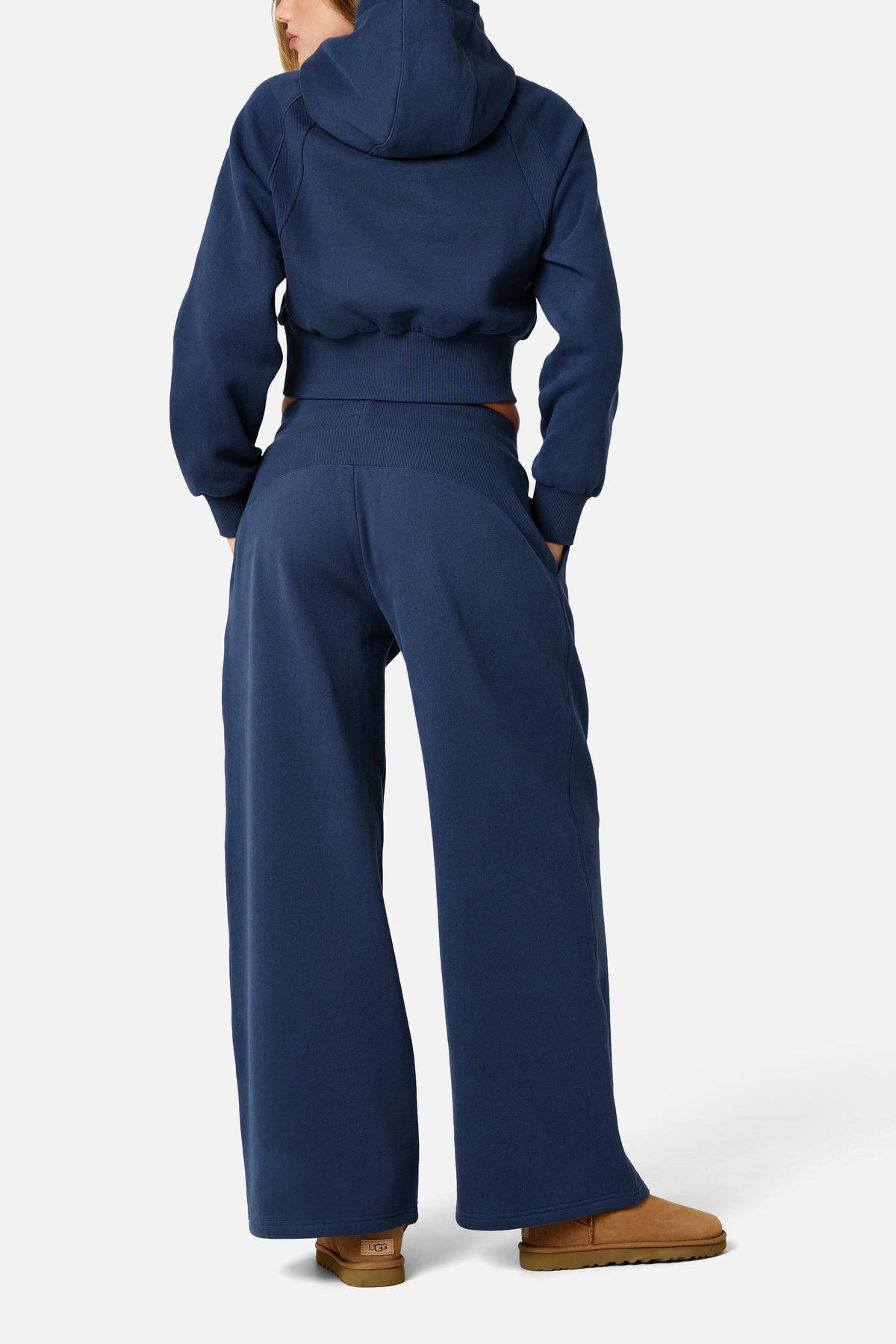 Womens Sculpt Fleece Cropped Hood - Storm Blue