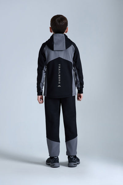 Boys Ice Gridded Fleece Tracksuit - Black/Urban Smoke