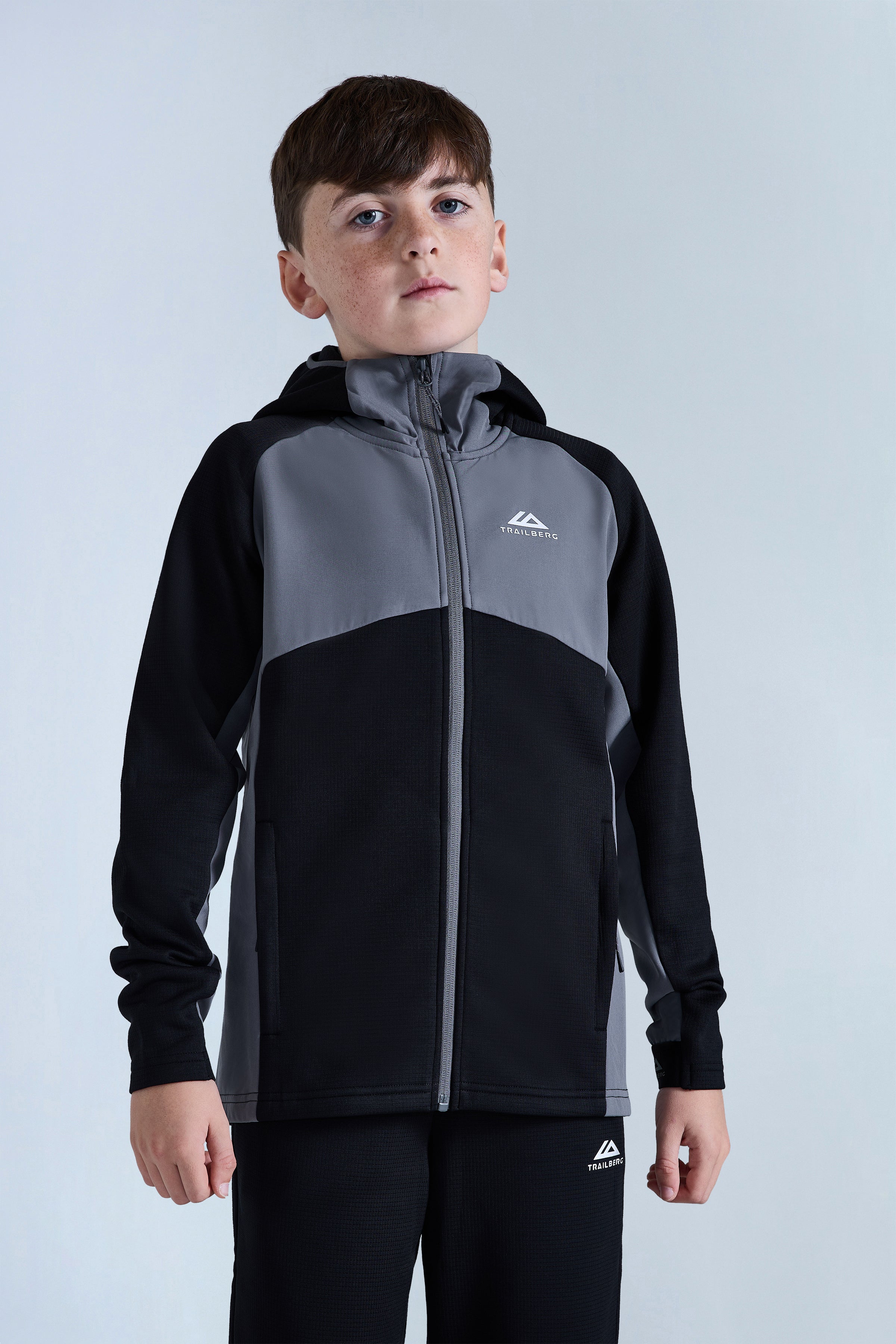 Boys Ice Gridded Fleece Tracksuit - Black/Urban Smoke