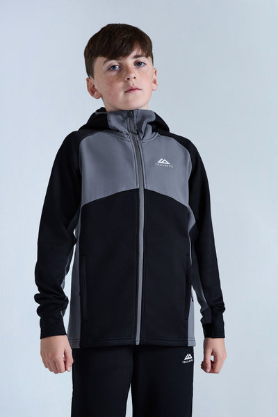 Boys Ice Gridded Fleece Hood - Black/Urban Smoke