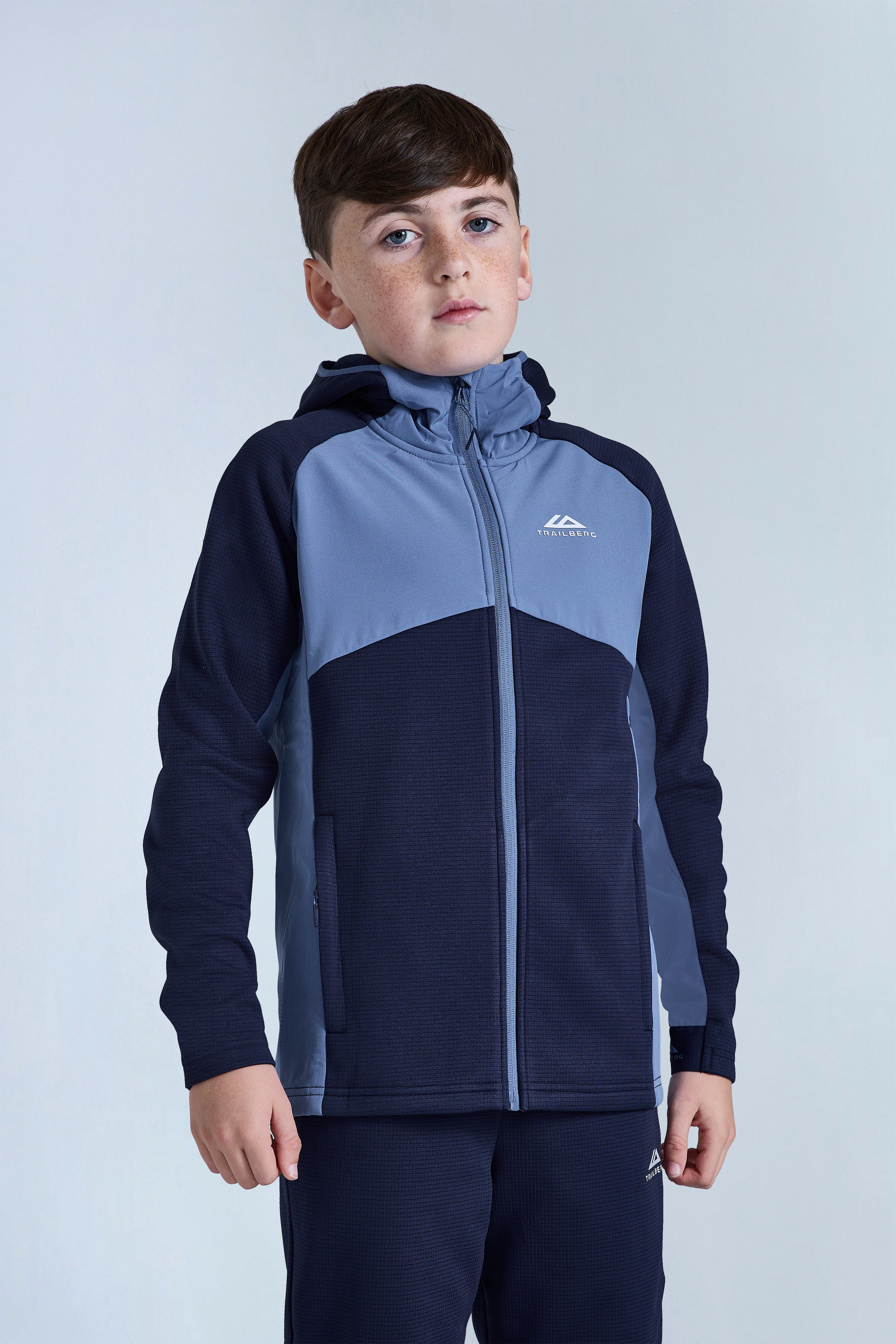 Boys Ice Gridded Fleece Tracksuit - Navy Blue/Blue Essence