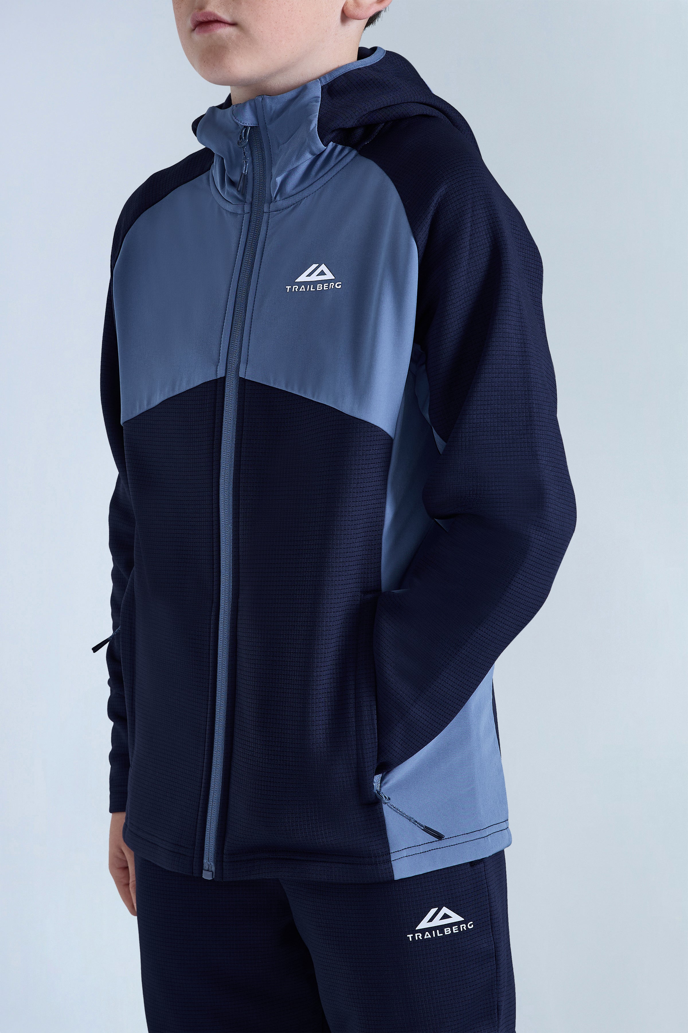 Boys Ice Gridded Fleece Tracksuit - Navy Blue/Blue Essence