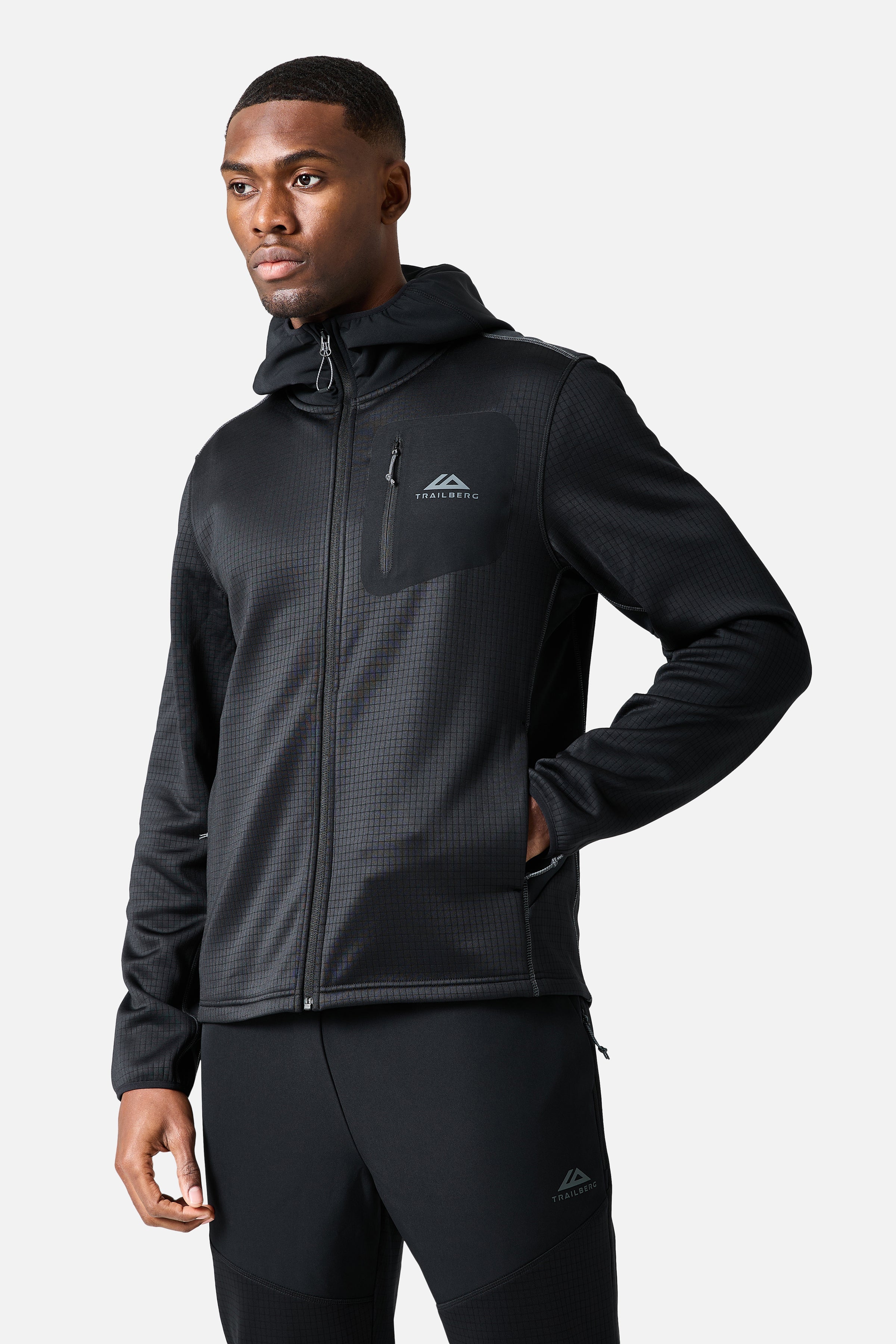 District Gridded Fleece Tracksuit - Black/Volcano Grey