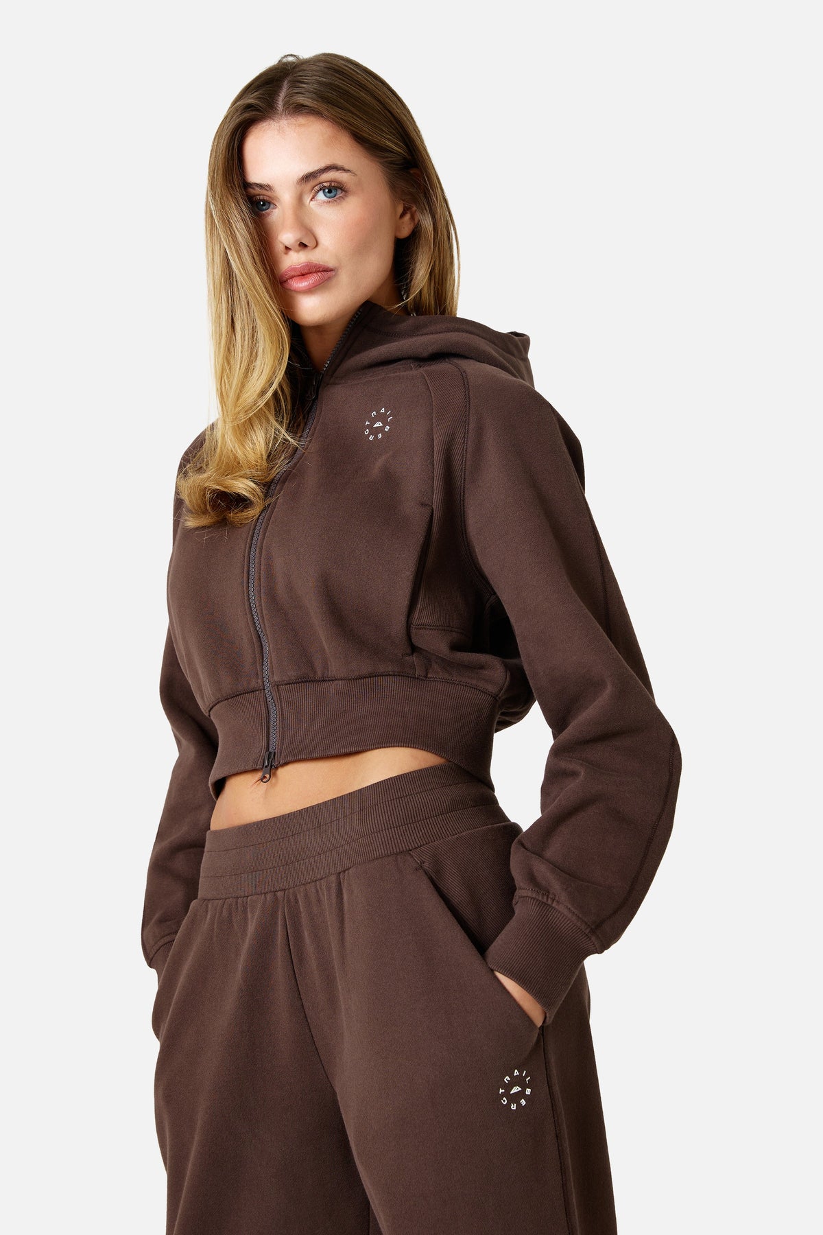 Womens Sculpt Fleece Cropped Hood - Bitter Chocolate