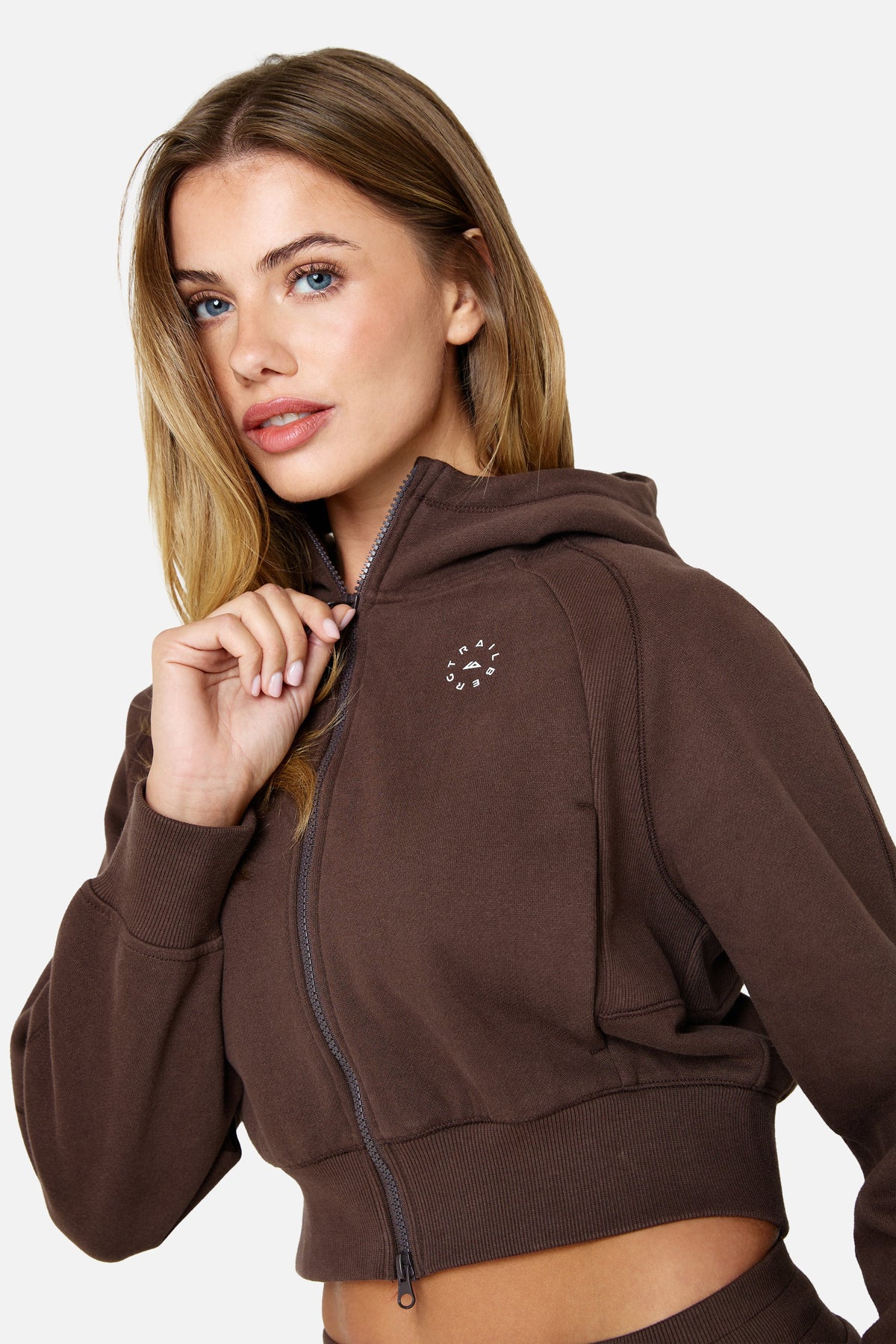 Womens Sculpt Fleece Cropped Hood - Bitter Chocolate
